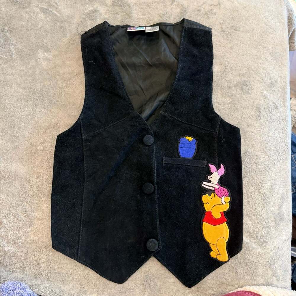 Disney Winnie the Pooh Vest Size 7/8 Black Suede Piglet